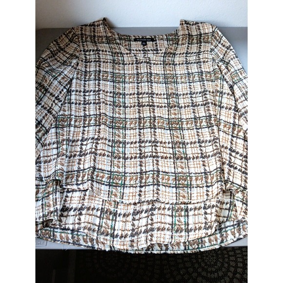 ZAC & RACHEL Blouse Women 2XL Brown Plaid Flowing Long Sleeve Office Lightweight - Picture 6 of 11